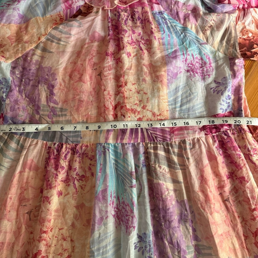 Johnny Was Silk Blend Dress MED Mini Pink Floral Semi-sheer Ruffle Patchwork EUC - Picture 14 of 16